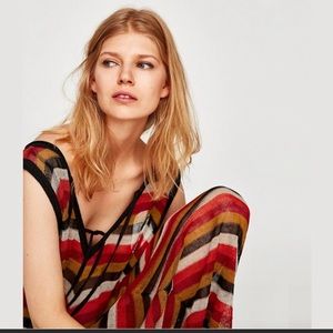 NWT Zara Striped Crochet Knit Sleeveless Maxi Dress